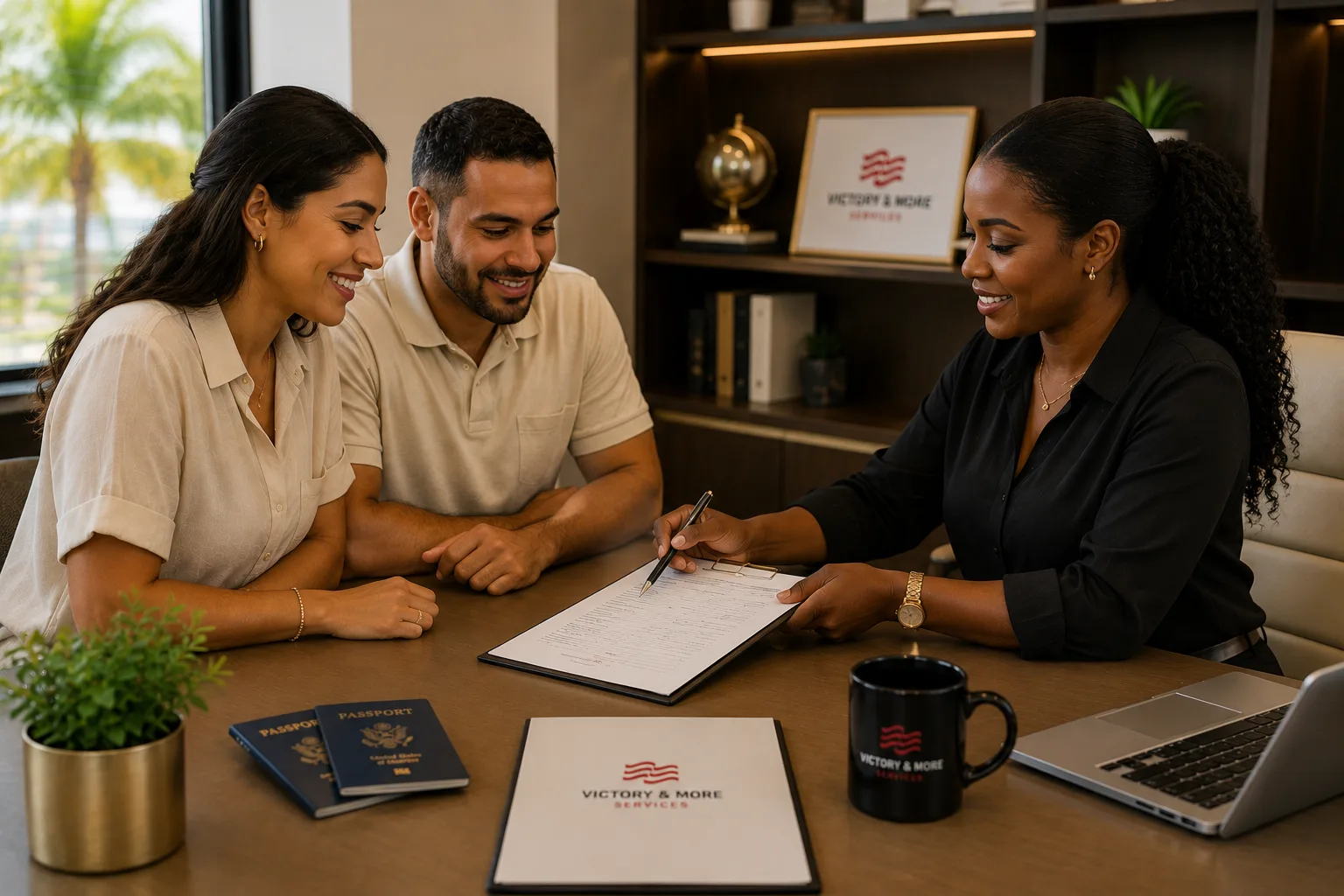 Immigration consultation with passports at Victory & More Services in Curaçao